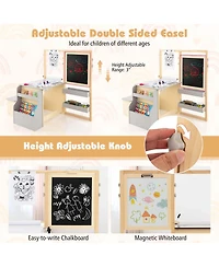 Kids Art Center Wooden Table Bench Set Adjustable Double-Sided Easel Storage