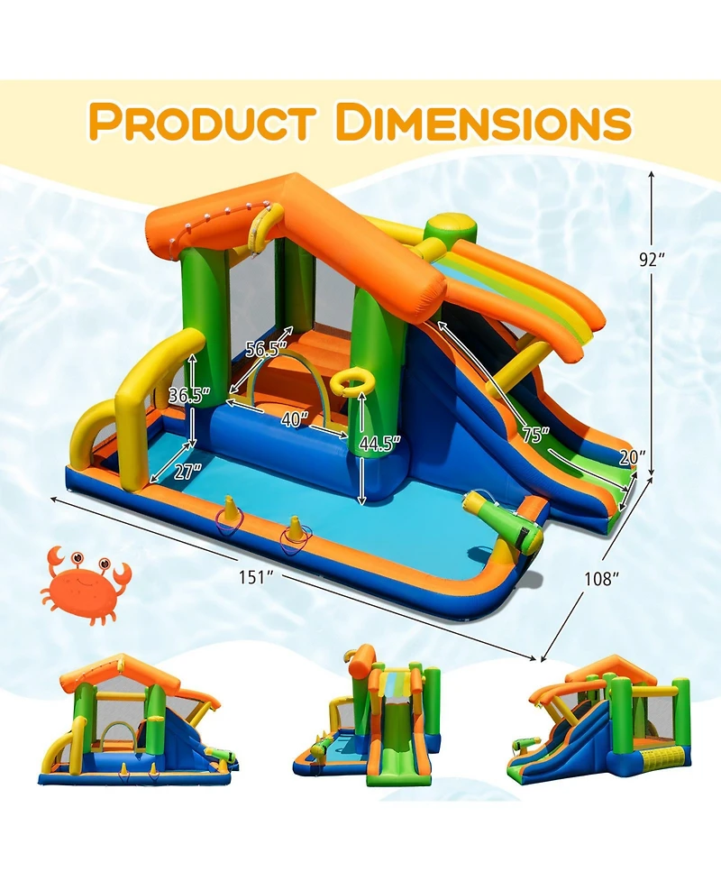 Gymax 8-in-1 Inflatable Bounce House Water Park w/Slide Water Cannon w/ 520W Blower