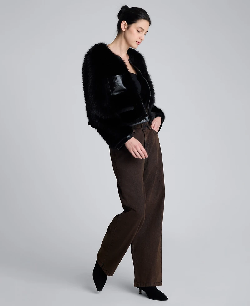 Kenneth Cole Women's Contrast Pocket Collarless Jacket