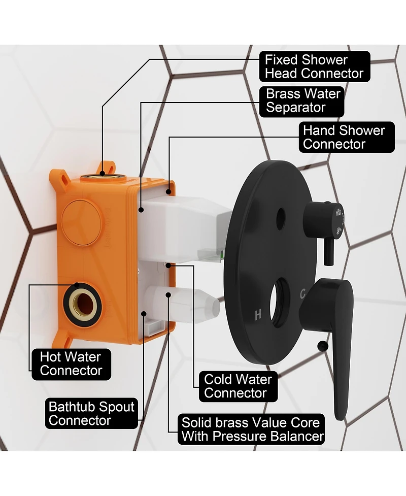 10-Inch 5-Spray Shower Faucet Handheld Shower Combo Kit with Rain Shower Head,with Valve