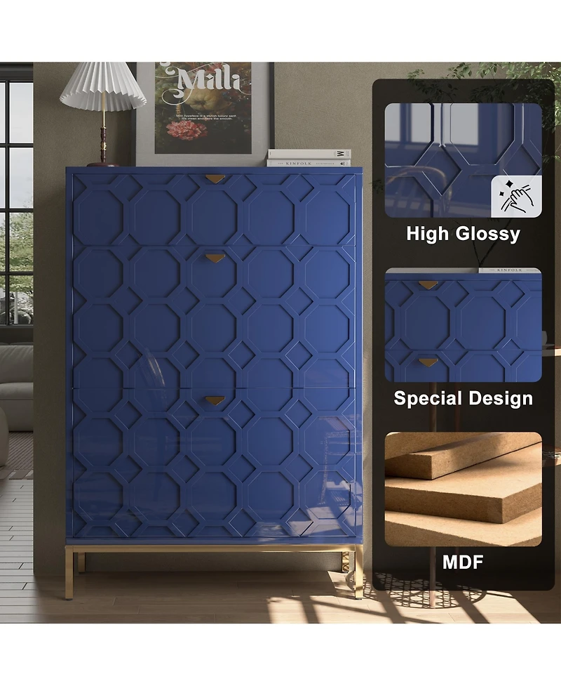 Clihome Shoe Storage Cabinet,Modern Cabinet with 3 Flip Drawers,Freestanding Hidden Slim Narrow Rack for Entryway,Hallway,Bl