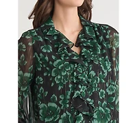 Kasper Women's Printed Ruffle-Front Long-Sleeve Blouse