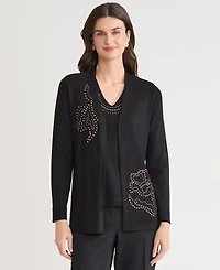 Kasper Women's Stud-Embellished Kissing-Front Long-Sleeve Cardigan