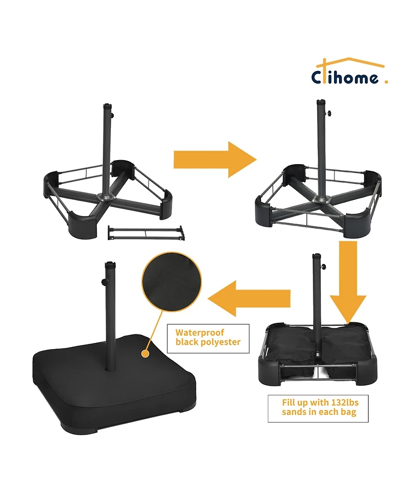 Clihome 15 ft. Steel Patio Umbrella, with Base and Sandbags, Weather-Resistant,Tan