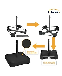 Clihome 15 ft. Steel Patio Umbrella, with Base and Sandbags, Weather-Resistant,Tan