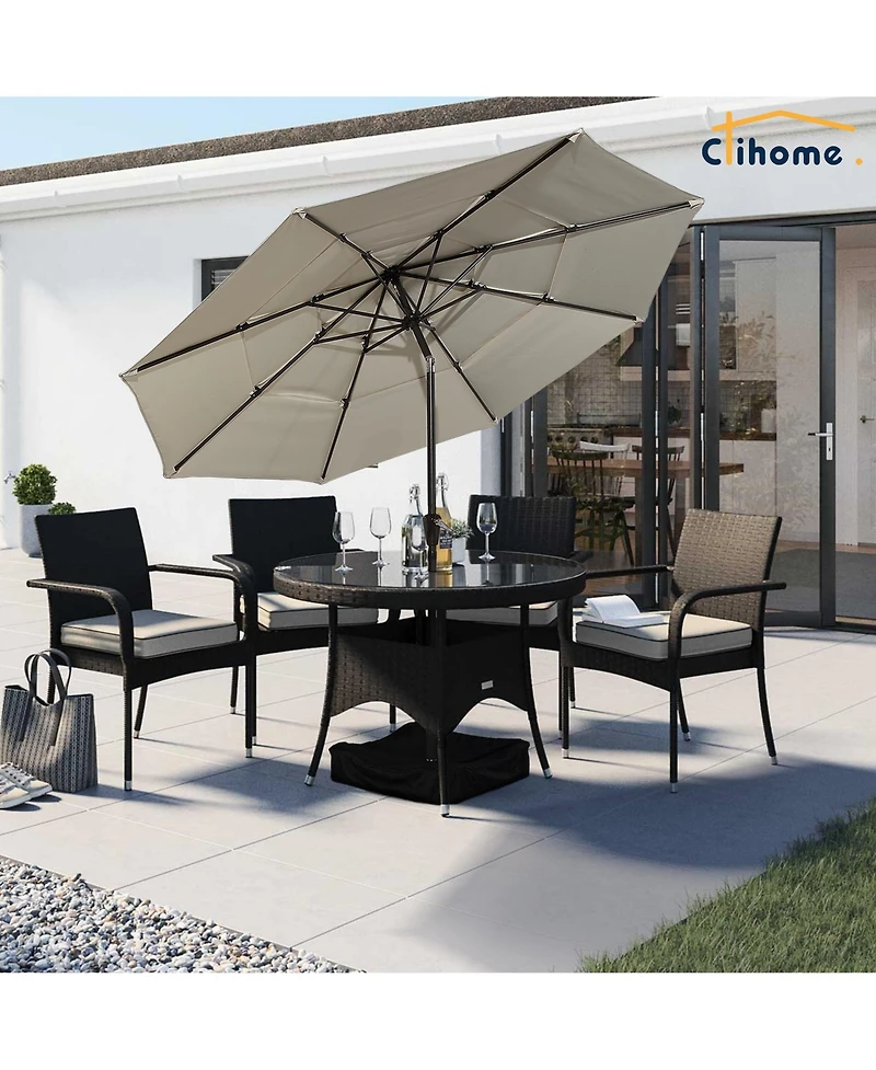 Clihome 3-Tier Patio Umbrella,10ft Outdoor Table Umbrella Large Pool For Deck, Pool, Garden, Patio，Red