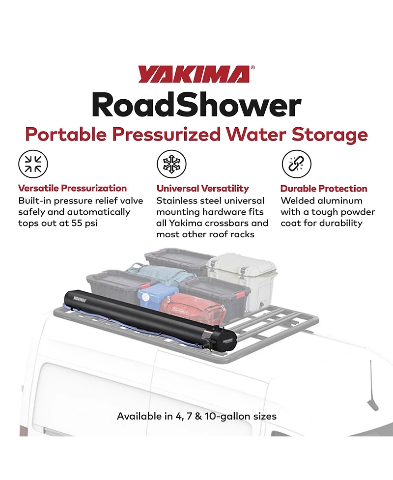Yakima RoadShower Large 10 Gallon Portable Pressurized Water Storage, Black