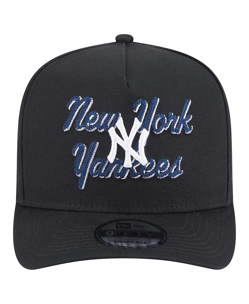 New Era Men's Black New York Yankees Chainstitch 9FIFTY A-Frame Snapback Hat