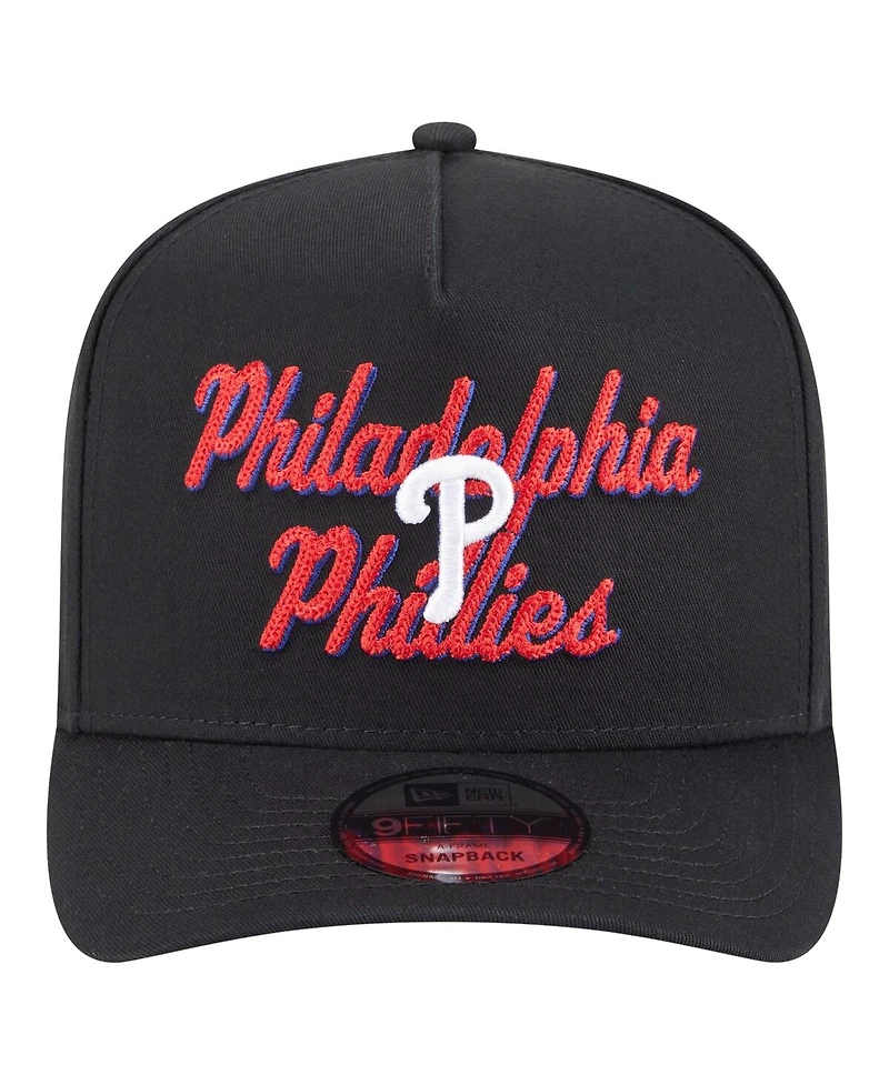 New Era Men's Black Philadelphia Phillies Chainstitch 9FIFTY A-Frame Snapback Hat