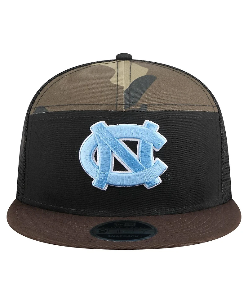 New Era Men's Black/Camo North Carolina Tar Heels Outdoor Wide Panel 9FIFTY Snapback Trucker Hat