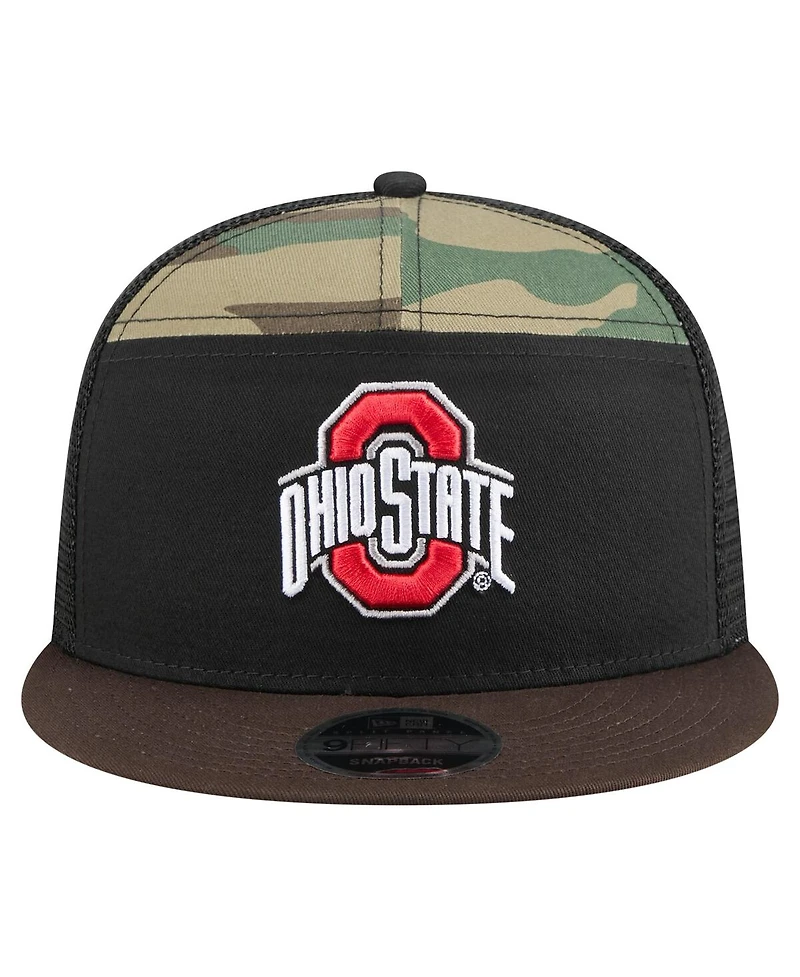 New Era Men's Camo/Black Ohio State Buckeyes Outdoor Wide Panel 9FIFTY Snapback Trucker Hat