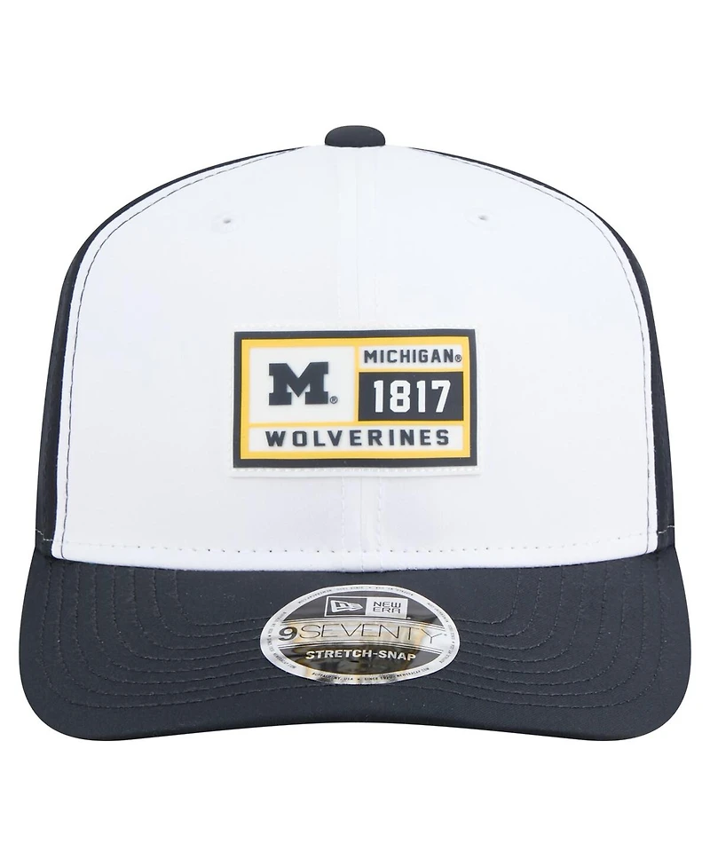 New Era Men's White/Navy Michigan Wolverines Perforated Patched 9SEVENTY Adjustable Hat