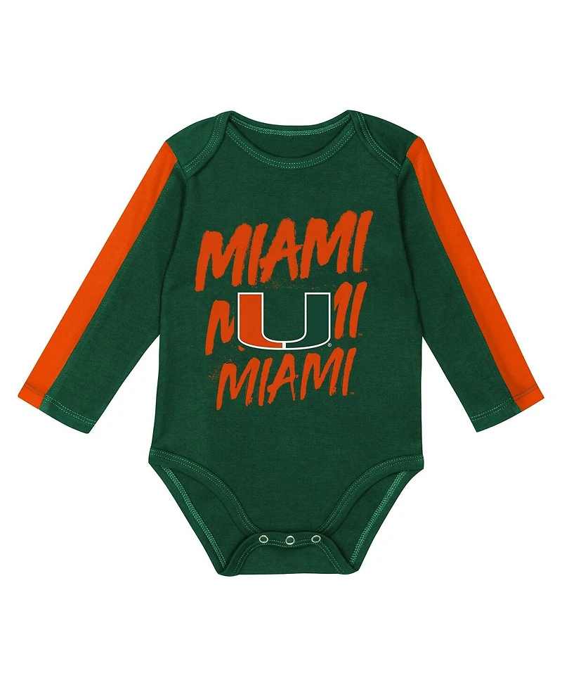 Outerstuff Baby Boys and Girls 3-Piece Green/Orange Miami Hurricanes Double Down Bodysuit Pants Set