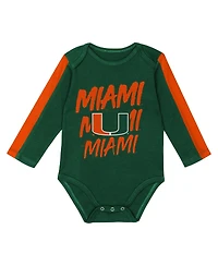 Outerstuff Baby Boys and Girls 3-Piece Green/Orange Miami Hurricanes Double Down Bodysuit Pants Set