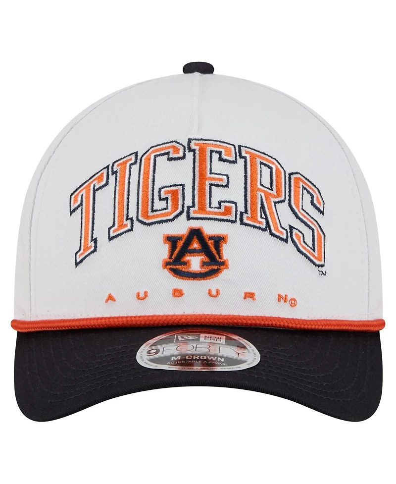 New Era Men's White/Navy Auburn Tigers Arch Two-Tone Rope 9FORTY A-Frame M-Crown Adjustable Hat