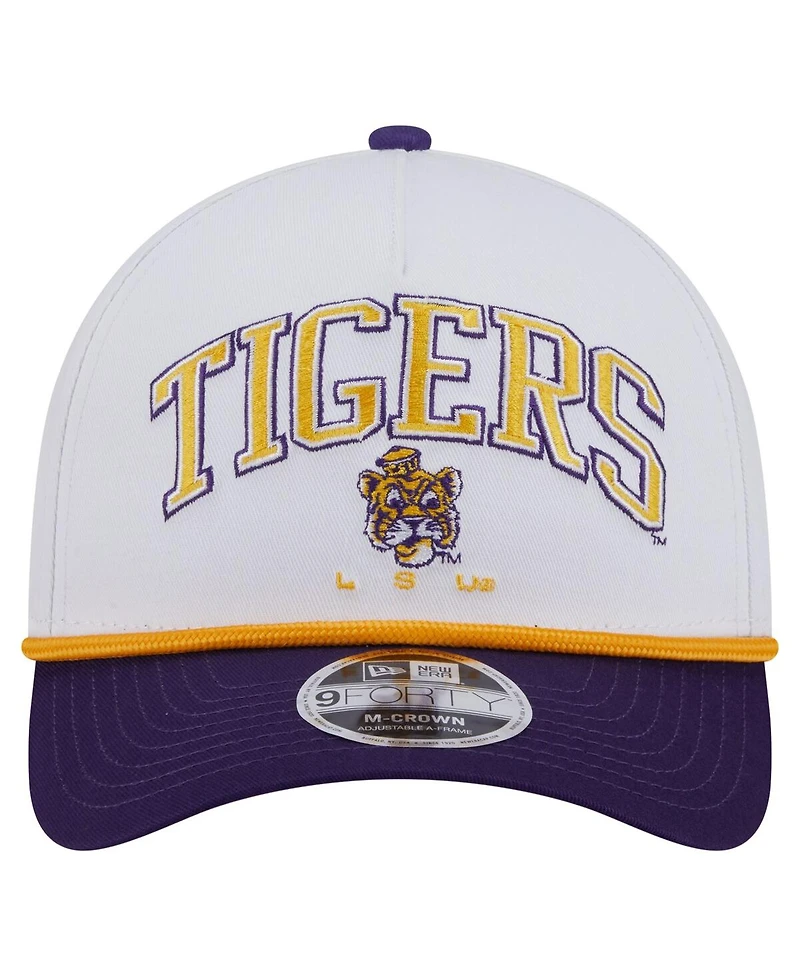 New Era Men's White/Purple Lsu Tigers Arch Two-Tone Rope 9FORTY A-Frame M-Crown Adjustable Hat
