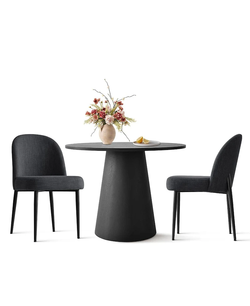 3-Piece 35" Round Dining Set with Black Pedestal Table and 2 Fabric Upholstered Chairs Legs for Kitchen or Room-Maison Boucle