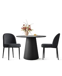 3-Piece 35" Round Dining Set with Black Pedestal Table and 2 Fabric Upholstered Chairs Legs for Kitchen or Room-Maison Boucle