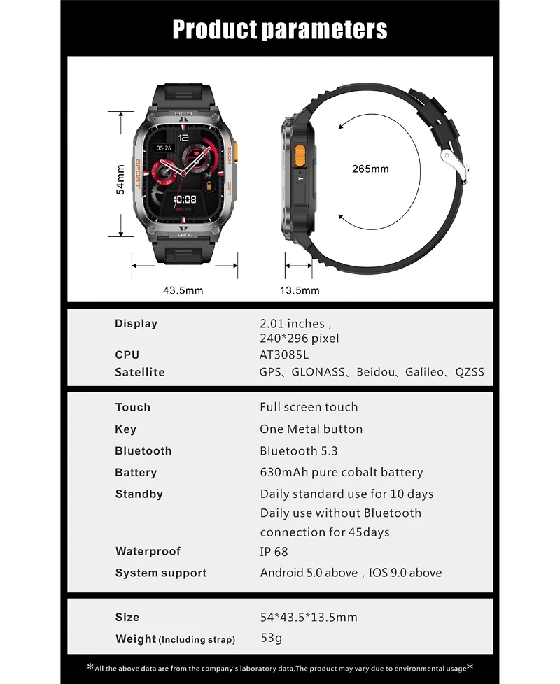 Ruxing Smart 2.01" Smart Watch for Women Men With Outdoor positioning, Calling,Intelligent Reminder , Sport Modes, IP68, 630mAh