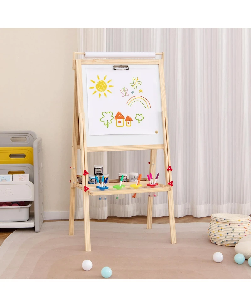 3-in-1 Art Easel for Kids with Magnetic Chalkboard & Whiteboard Paper Roll