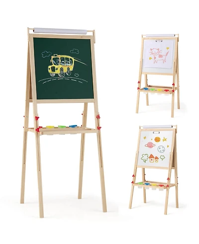 3-in-1 Art Easel for Kids with Magnetic Chalkboard & Whiteboard Paper Roll