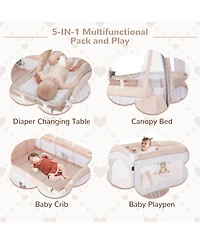 Costway Girls ortable Playpen Crib Cradle Bassinet Changing Pad Mosquito Net Toys w Bag