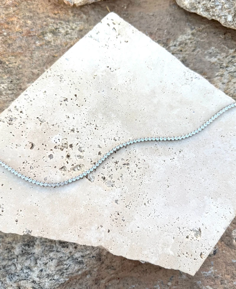 Adornia Silver Crystal 3mm Tennis Chain Necklace