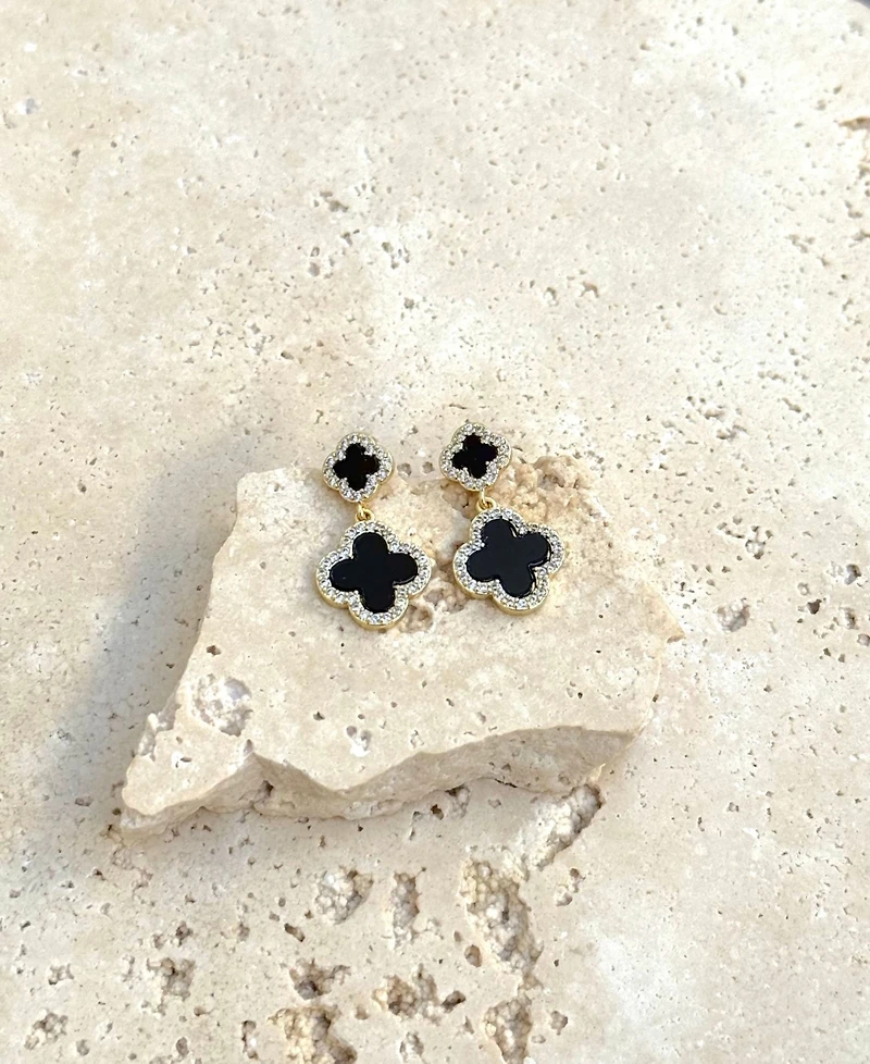 Adornia Gold Cz Double Black Clover Drop Earrings