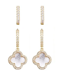 Adornia Gold Cz Halo Clover Huggie Earrings Set