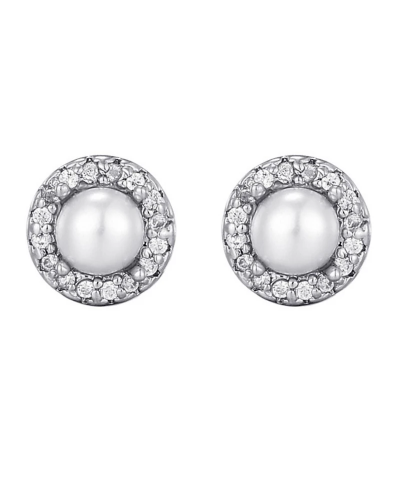 Adornia Silver Freshwater Pearl Cz Halo Stud Earrings