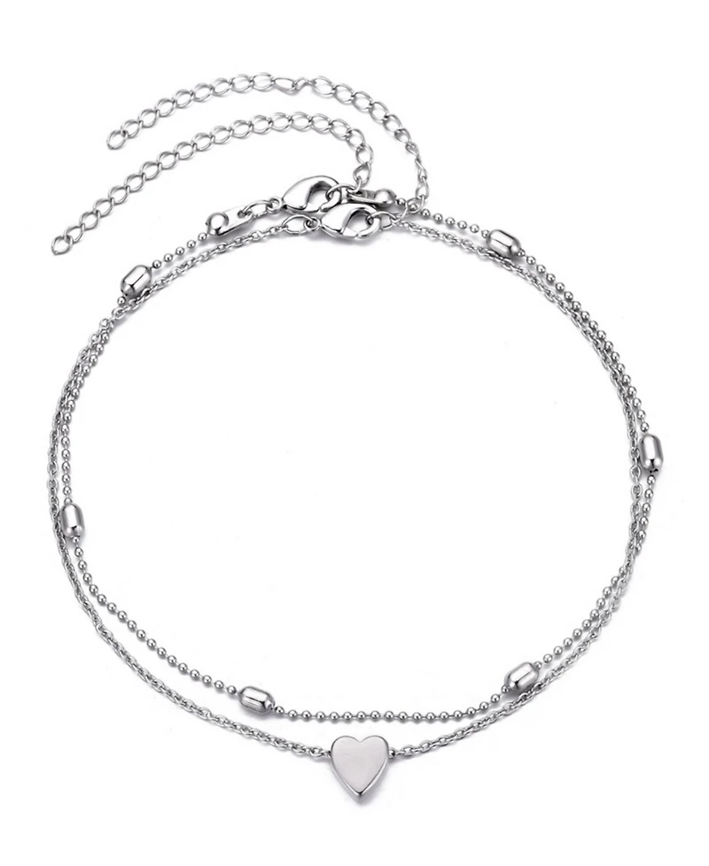 Adornia Silver Adjustable Heart Anklet Set
