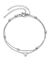 Adornia Silver Adjustable Heart Anklet Set