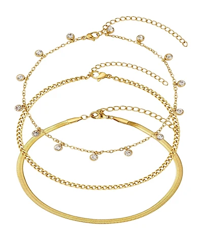 Adornia Tarnish Resistant Gold Three Chain Anklet Set