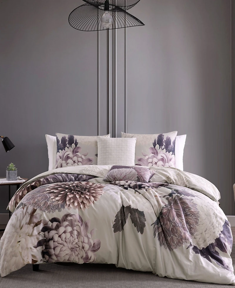 Bebejan Dahlia Bedding 100% Cotton Sateen 5 Piece King Size Reversible Comforter Set