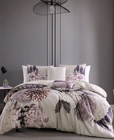 Bebejan Dahlia Bedding 100% Cotton Sateen 5 Piece King Size Reversible Comforter Set