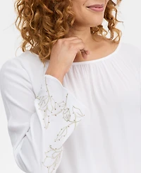 Jm Collection Women's Floral Embroidered Blouse, Macy's Exclusive