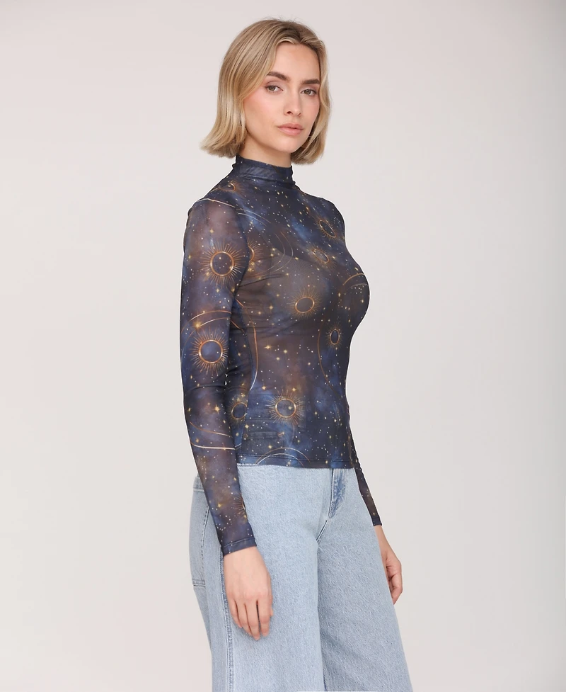 Avec Les Filles Women's Mock Neck Long Sleeve Top