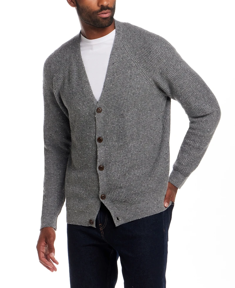 Weatherproof Vintage Men's Waffle Donegal Cardigan Sweater
