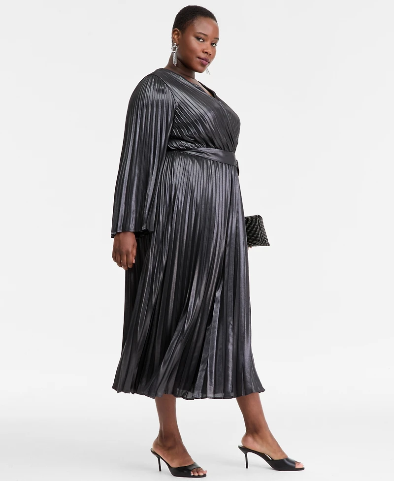 I.n.c. International Concepts Plus Foil-Print Pleated Maxi Dress, Macy's Exclusive