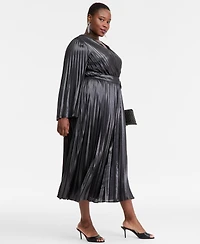 I.n.c. International Concepts Plus Foil-Print Pleated Maxi Dress, Macy's Exclusive