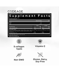 Codeage Multi Collagen Peptides Powder + Probiotics Black Edition, Vitamin C, Hyaluronic Acid Powder Supplement, Grass-Fed, Hydrolyzed, Zero Carbs, Ty