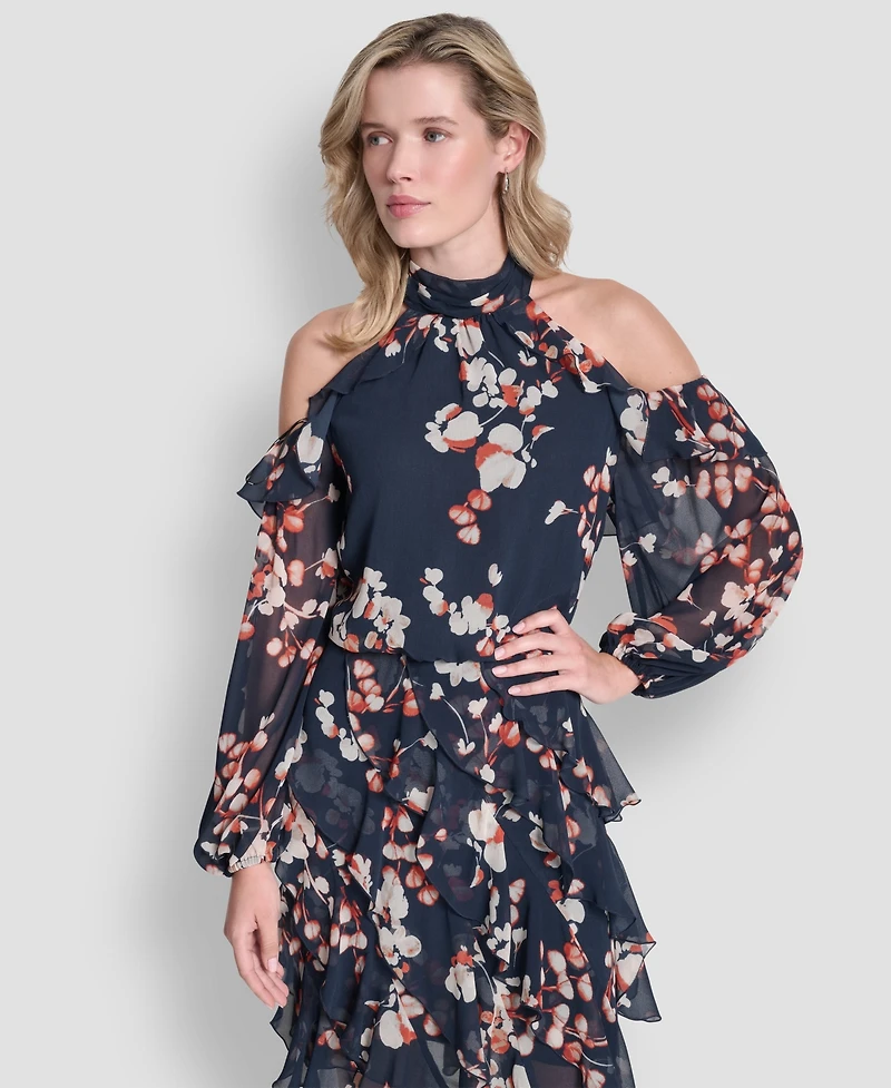 Dkny Petite Mock Neck Ruffles Short Dress
