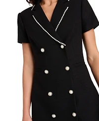 Tahari Asl Women's Imitation Pearl Trim Boucle Coat Dress