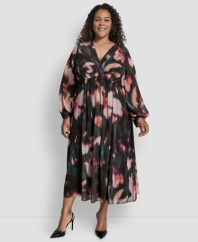 Dkny Plus Long Sleeve Empire Waist Maxi Dress