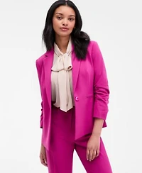 Tahari Womens Long Sleeve Bow Neck Blouse Ruched Sleeve Blazer Flare Leg Pants