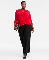 I.n.c. International Concepts Plus Twist-Keyhole Ruched-Front Top, Macy's Exclusive