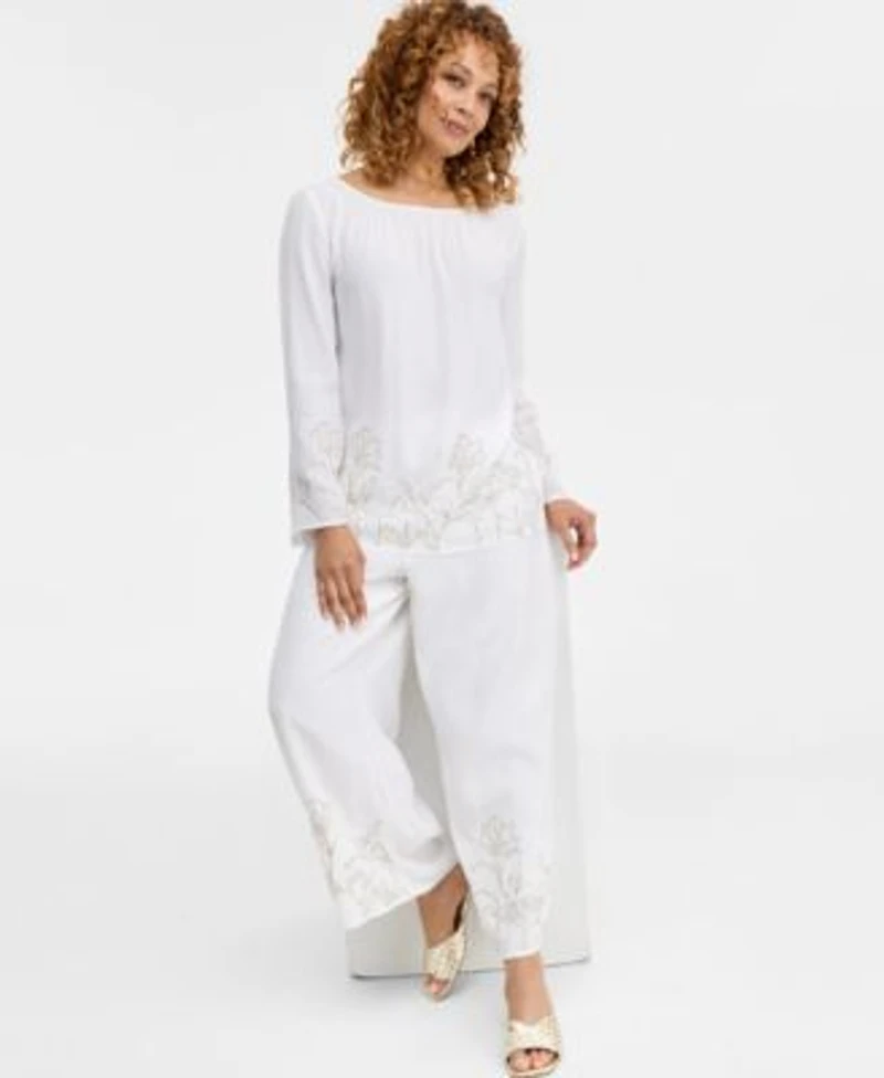 Jm Collection Womens Embroidered Blouse Pants Macys Exclusive