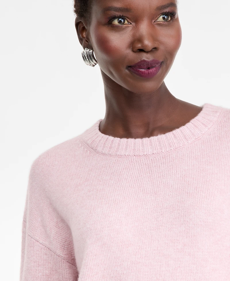 I.n.c. International Concepts Women's Ribbed-Trim Crewneck Pullover Sweater, Macy's Exclusive