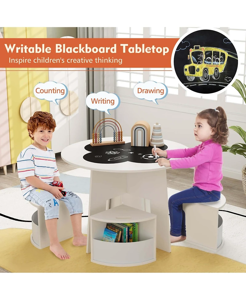 5 Pcs Kids Table and Chair Set with Writable Blackboard Desktop Toddler Table