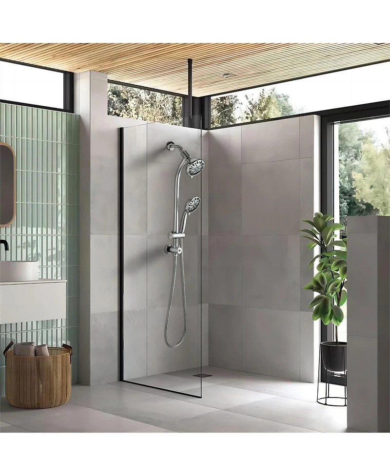 Rainsken No-Tool Installation 5 Inch Rain Shower & 7-Spray Handheld Combo with 26" Adjustable Slide Bar Dual Shower Head Combo Set
